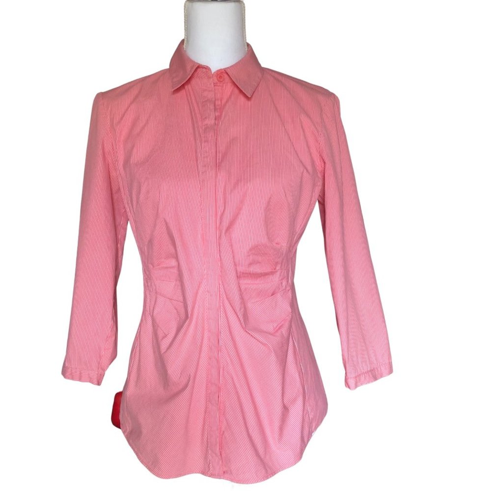 Lafayette 148 New York Size 4 Pink White Pinstripe Blouse